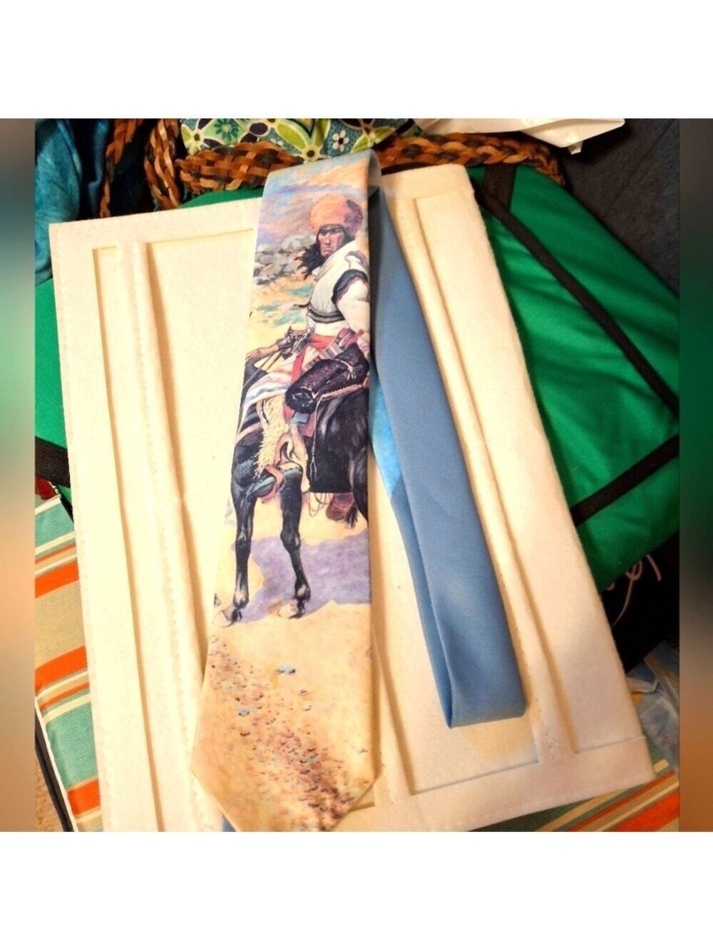 Ralph Marlin Artistic "Indian Trapper" By  Necktie with Blue Accent Vintage